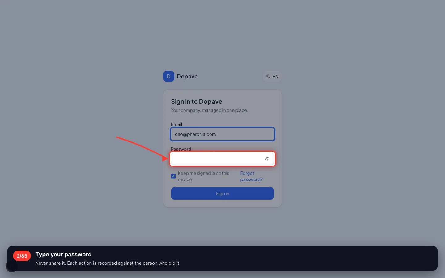 Type your password