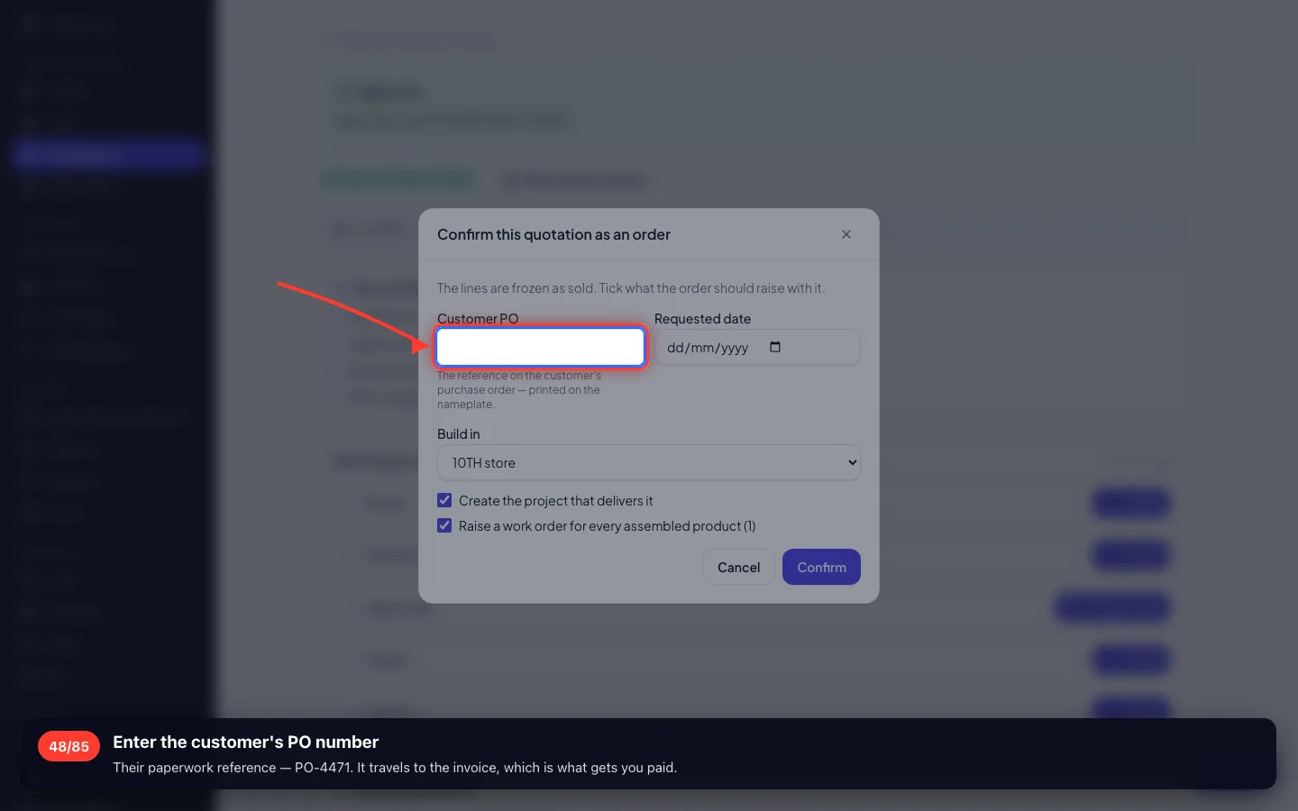 Enter the customer's PO number