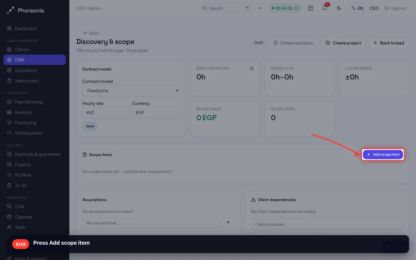 Press Add scope item