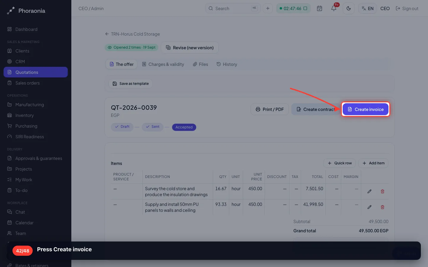 Press Create invoice