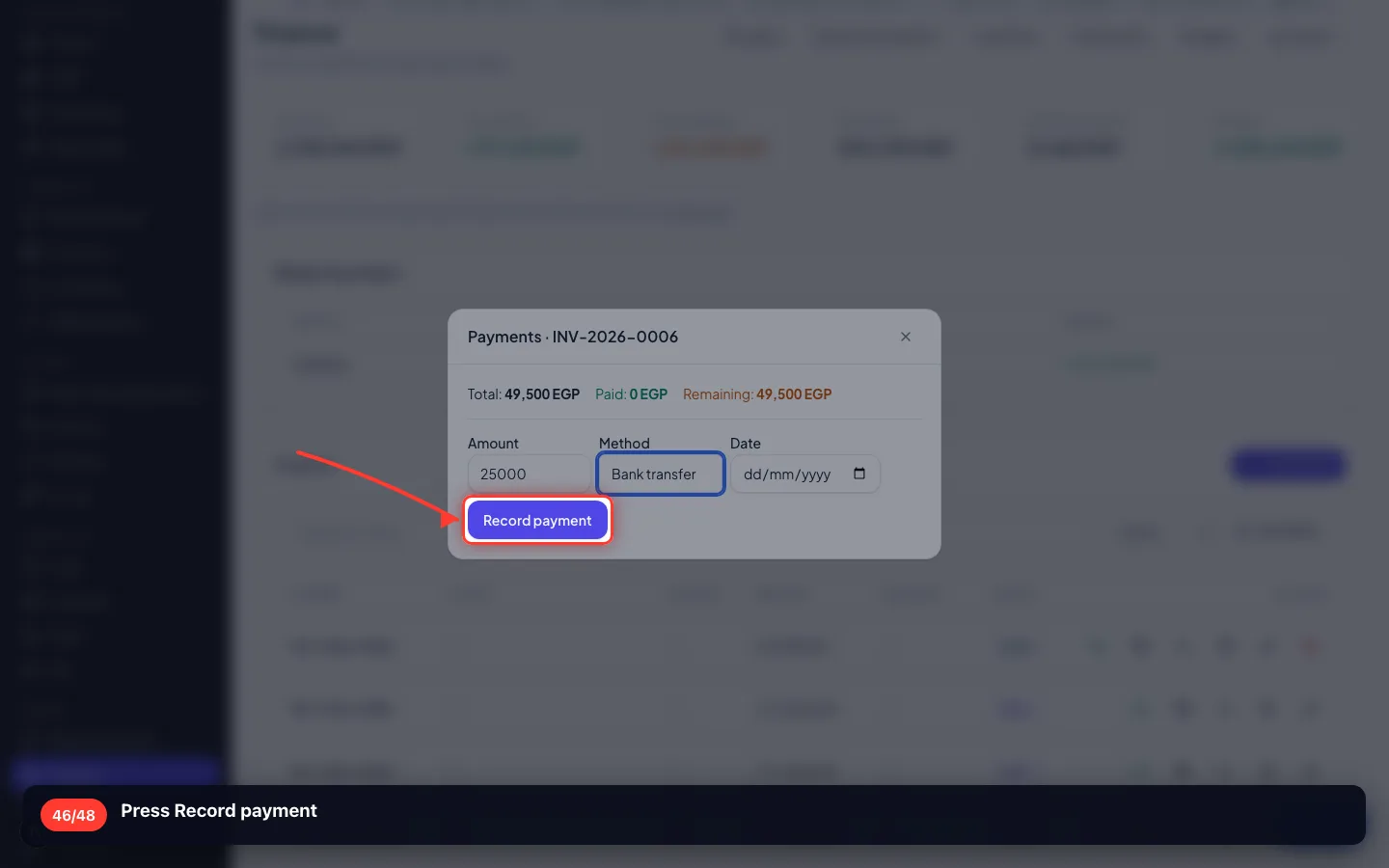 Press Record payment