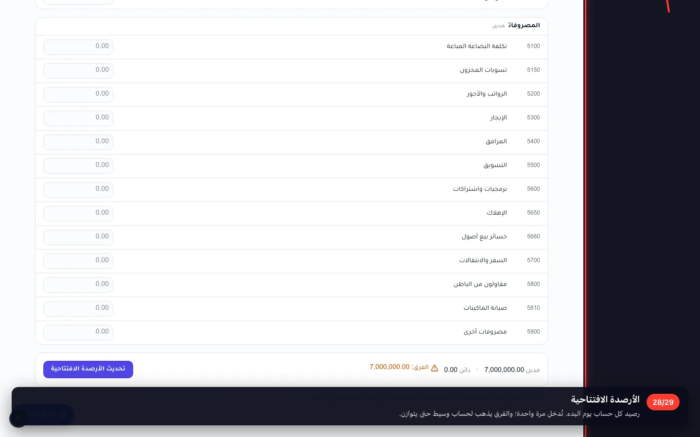 الأرصدة الافتتاحية
