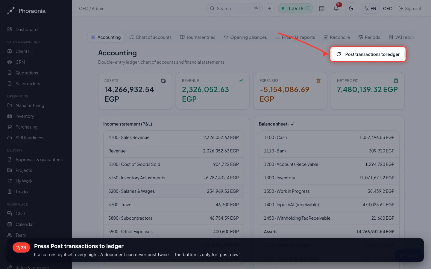 Press Post transactions to ledger