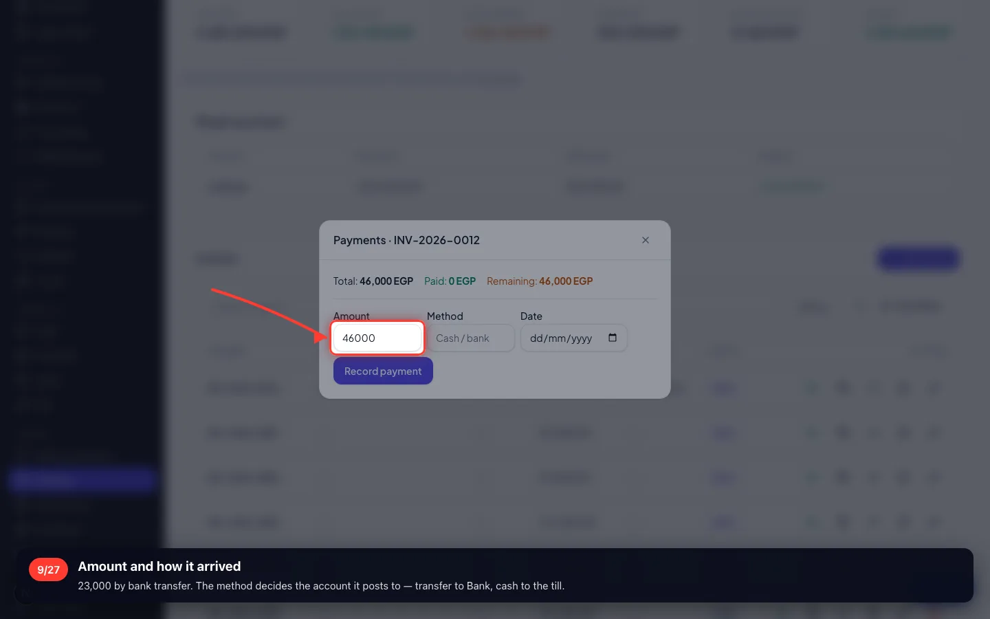Amount and how it arrived