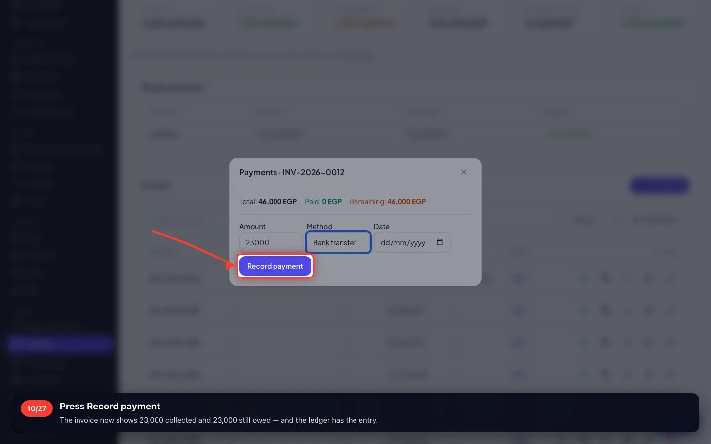 Press Record payment