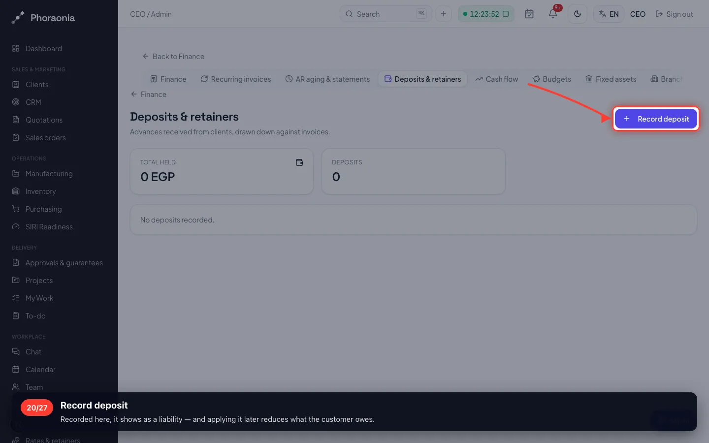 Record deposit