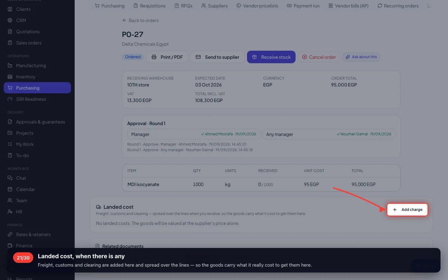 Landed cost, when there is any