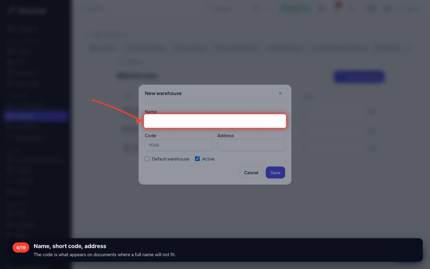 Name, short code, address