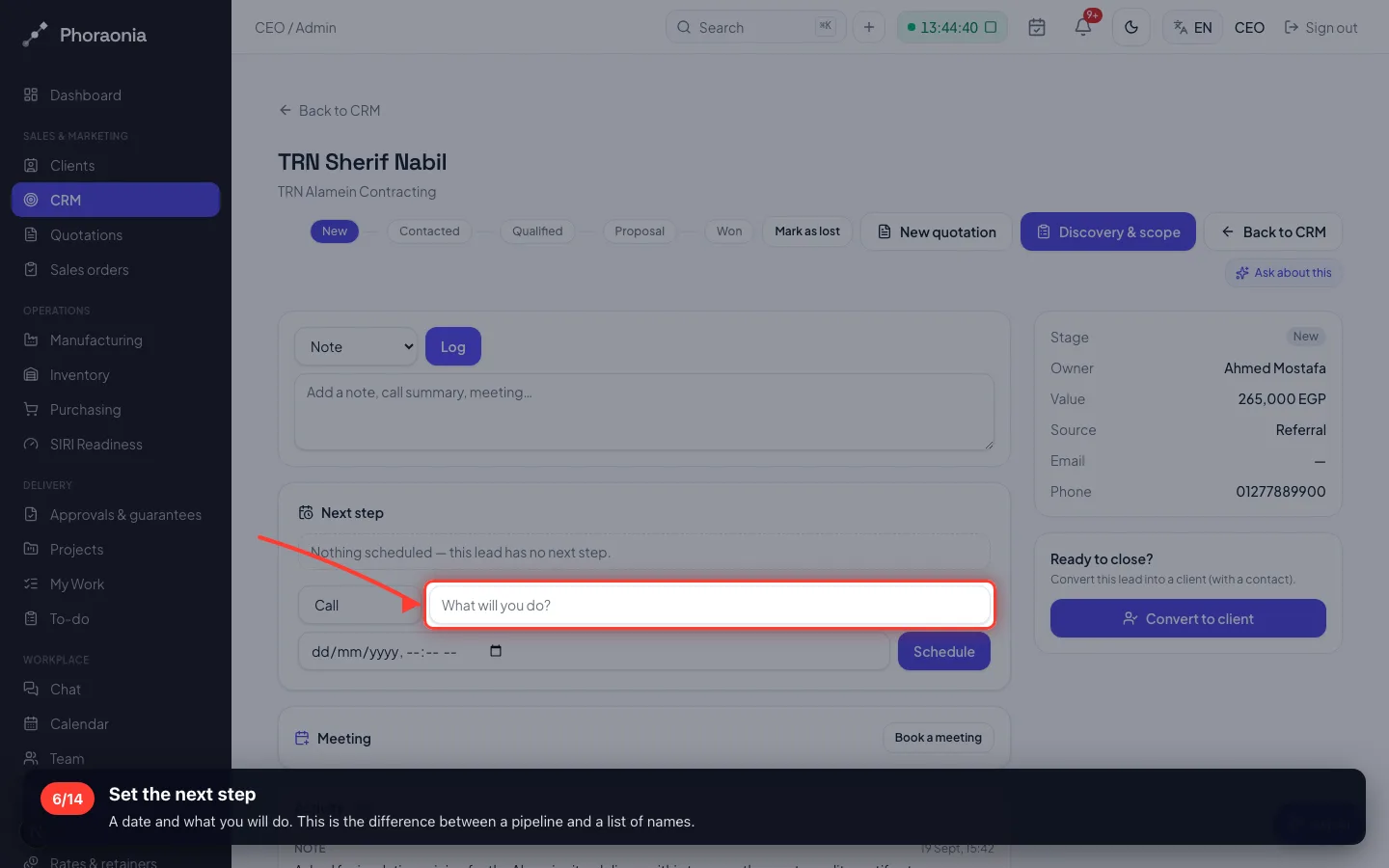 Set the next step