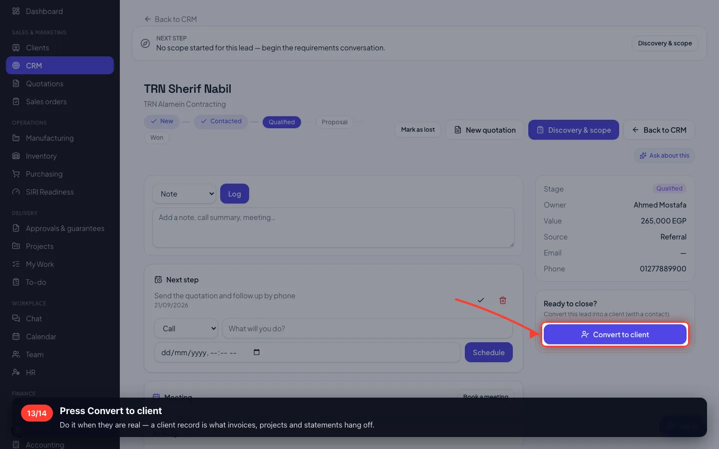 Press Convert to client