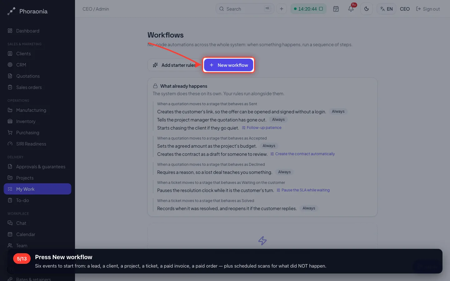 Press New workflow