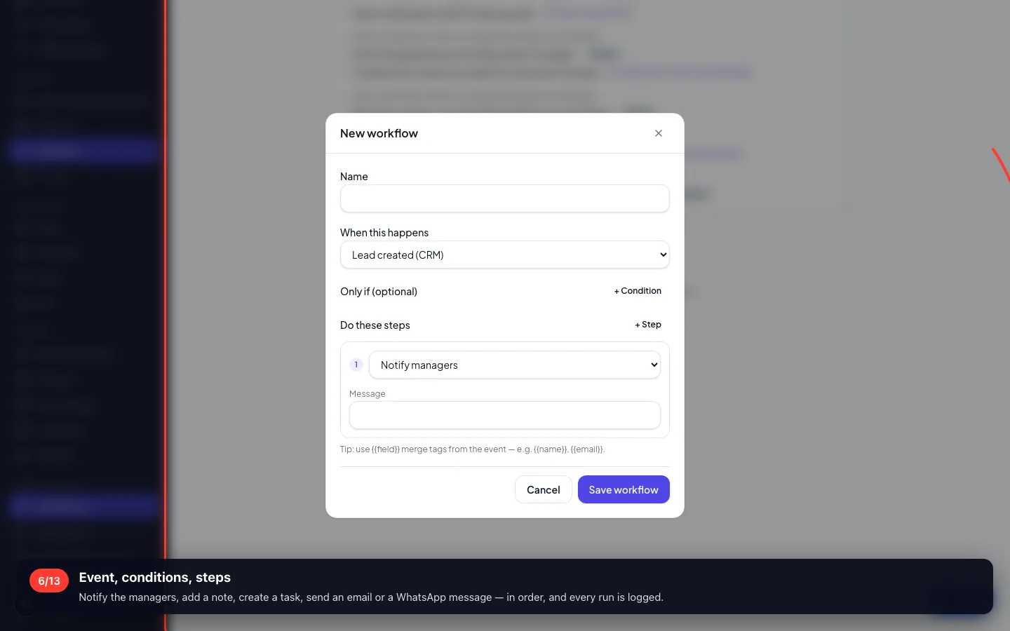Event, conditions, steps
