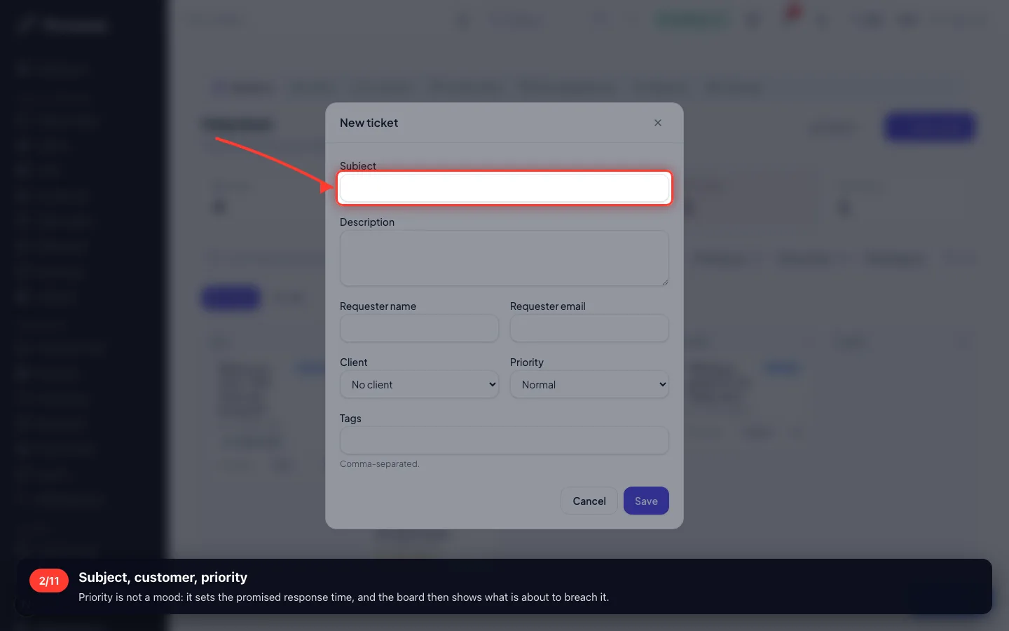 Subject, customer, priority