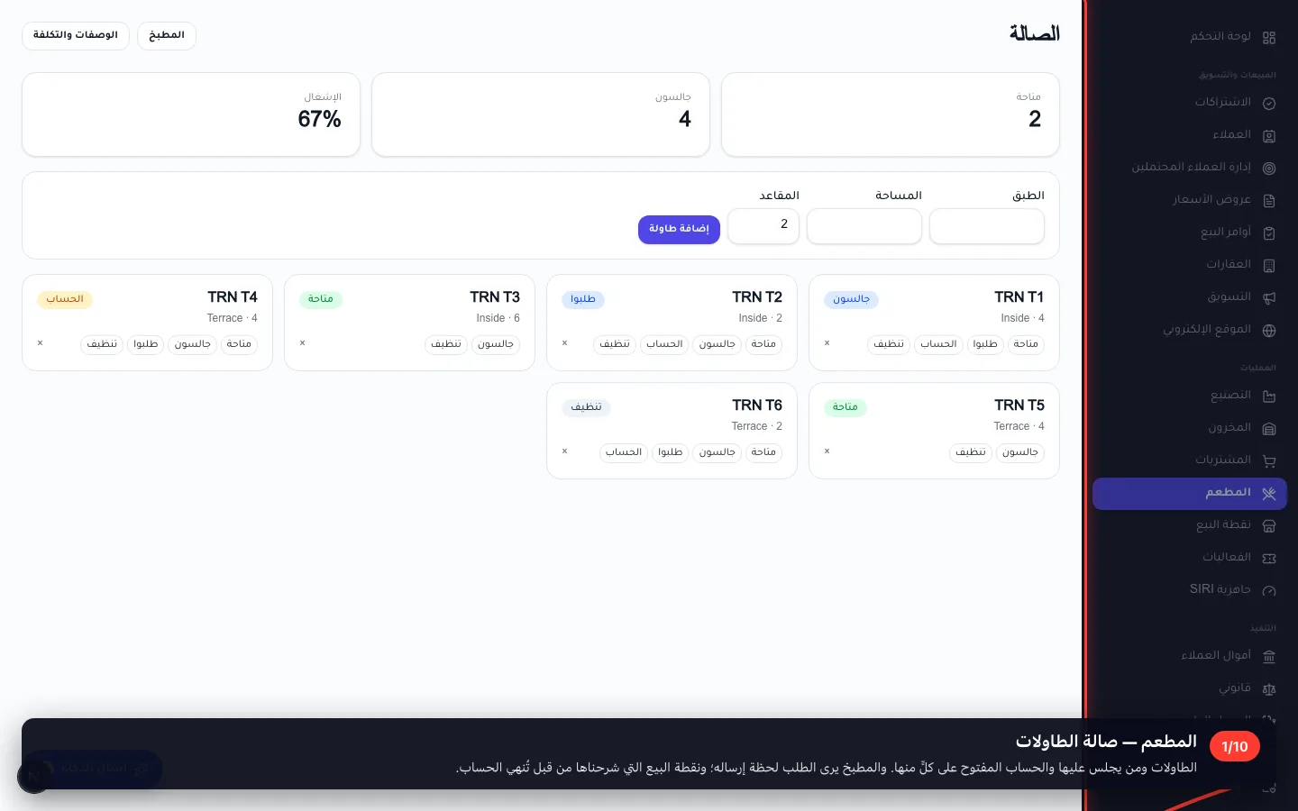 المطعم — صالة الطاولات