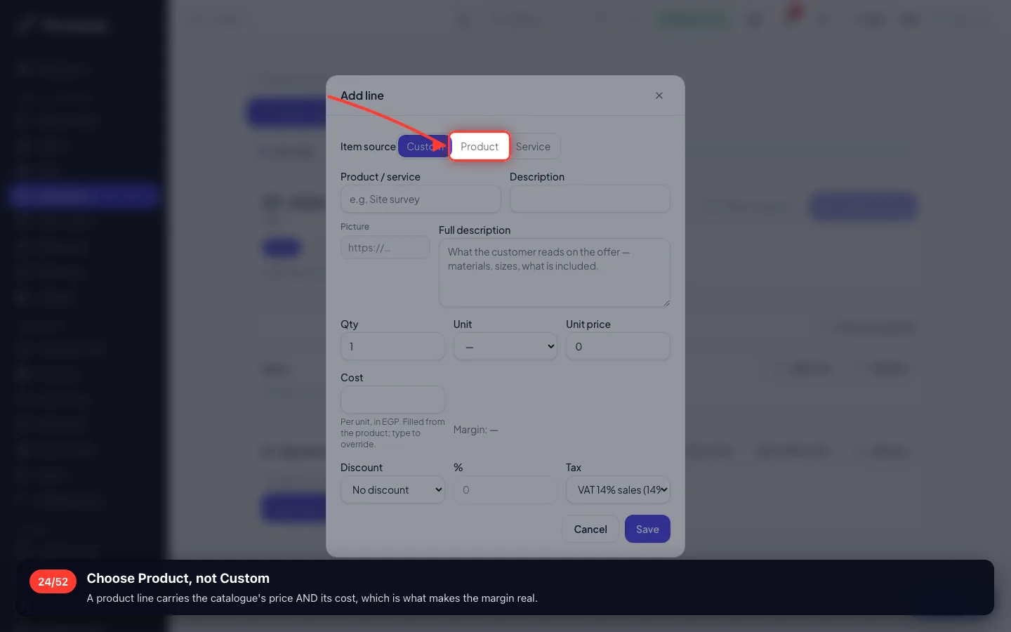 Choose Product, not Custom
