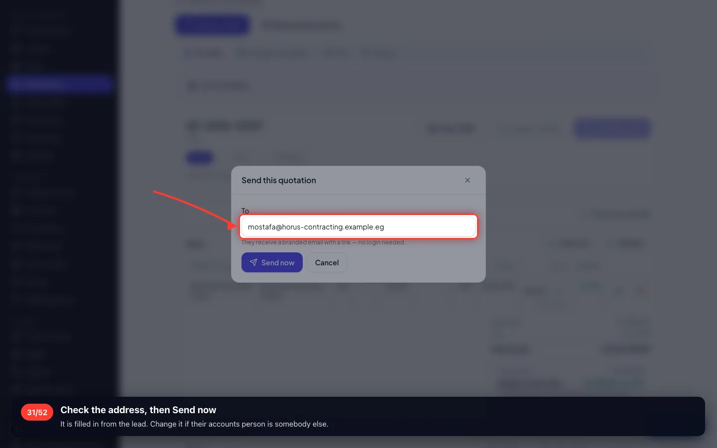 Check the address, then Send now
