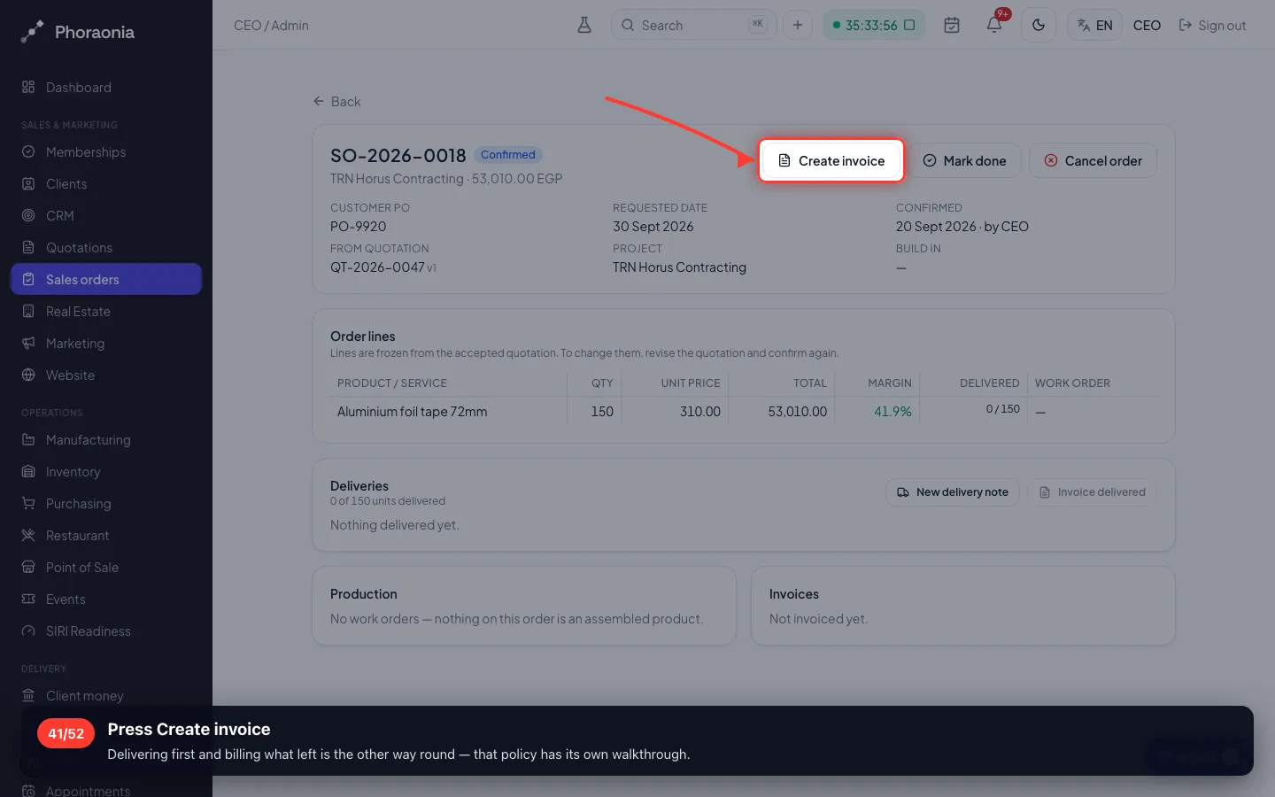 Press Create invoice