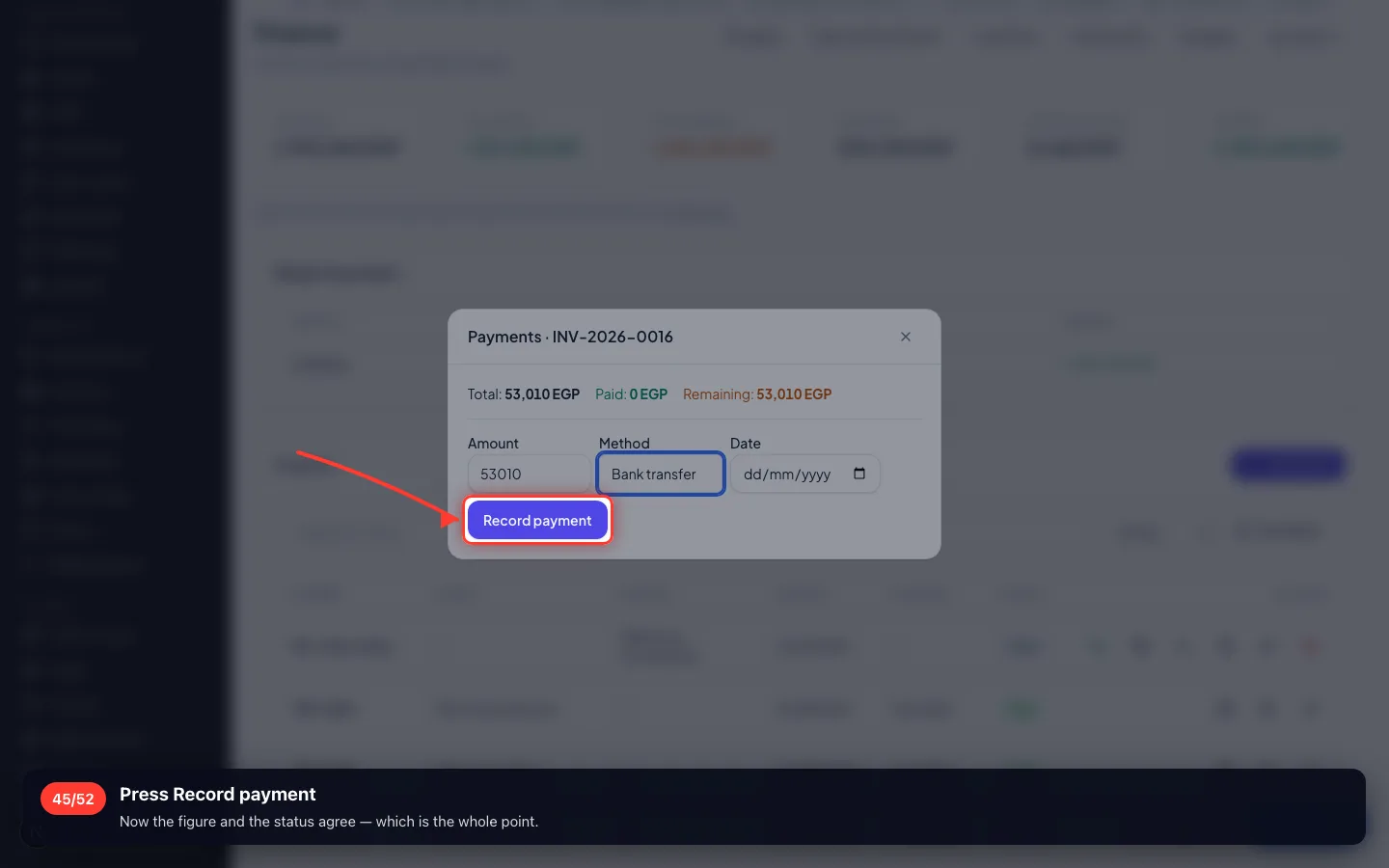 Press Record payment