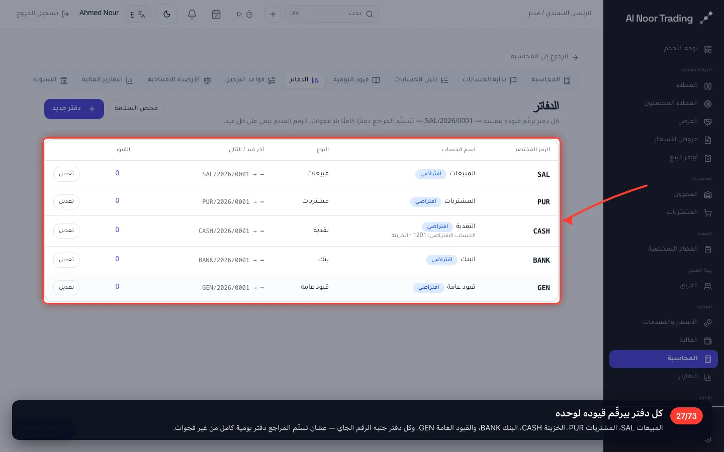 كل دفتر بيرقّم قيوده لوحده