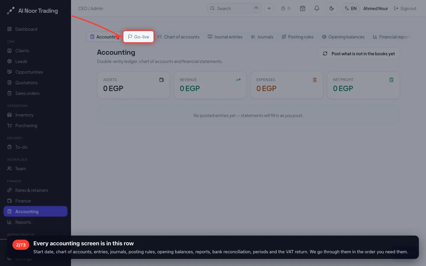 Every accounting screen is in this row