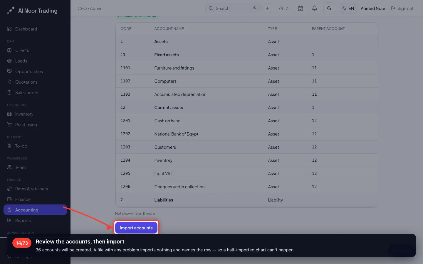 Review the accounts, then import